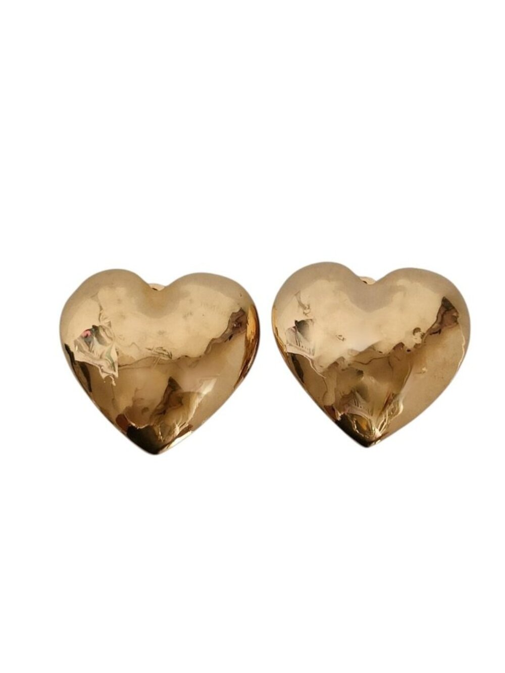 Saint Laurent Vintage Heart Motif Large Clip Earrings Gold Colored